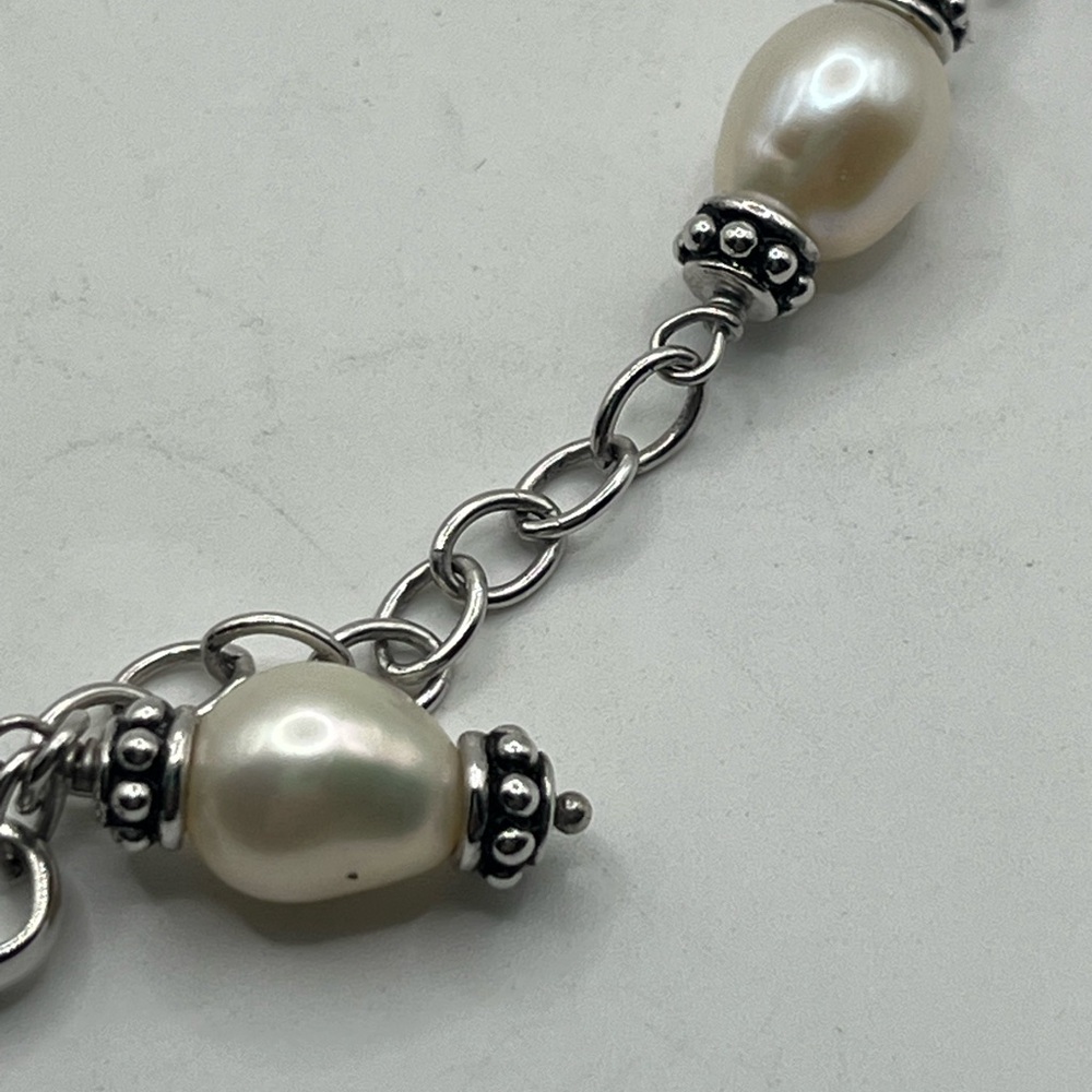 Sterling station necklace with freshwater pearl accents. 36” long - Picture 5 of 5